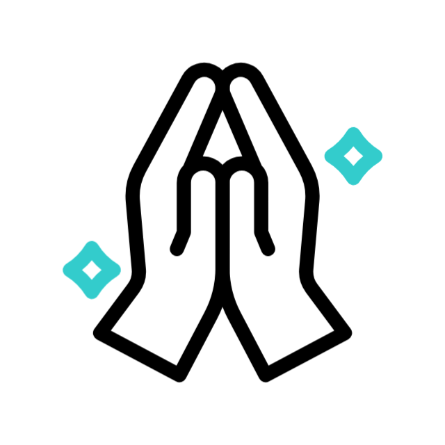 Ícone de duas mãos abertas com gotas, simbolizando a ordenação e consagração na sucessão apostólica